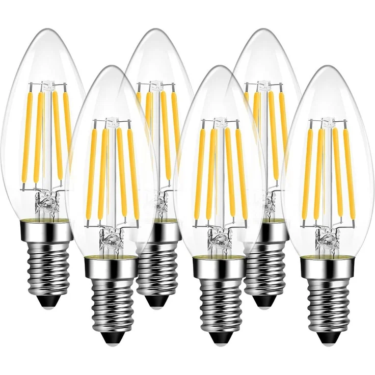 6er Pack E14 Kerze LED Lampe für Kronleuchter, E14 Glühfaden Retrofit Classic, 4W 470 Lumen ersetzt 40 Watt, 2700K Warmweiß, Filament Fadenlampe, Glas, nicht dimmbar, 3 Jahre Garantie - LVWIT – Bild 1
