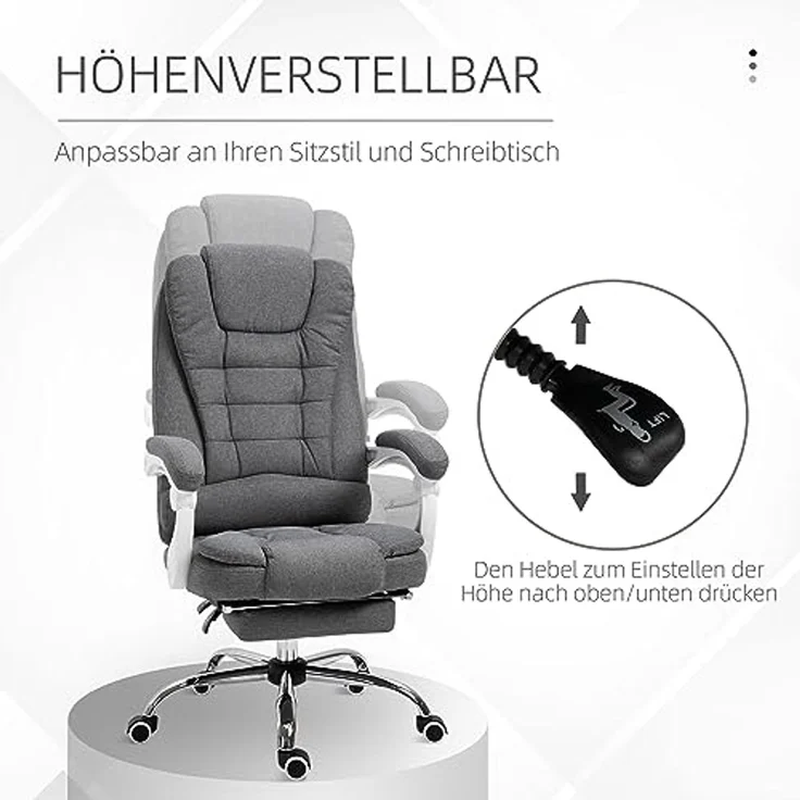 Vinsetto Schreibtischstuhl höhenverstellbarer Drehstuhl (Bürostuhl, 1 St), Grau 65 x 70 x 110-118 cm – Bild 6