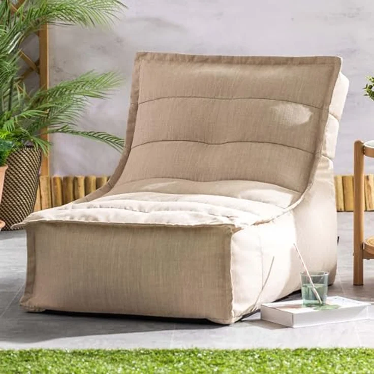 Icon Dolce Sitzsack-Liege für Erwachsene, Beige, Indoor Outdoor Sitzsack mit Füllung, Bean Bag, Wasserabweisender Stoff, Bequemer Sessel für Wohnzimmer, Lounge, Schlafzimmer, Garten – Bild 3