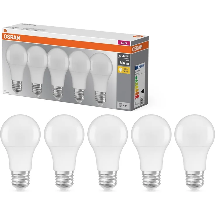 OSRAM LED-Lampe Base Classic A60 Kolbenform 8W 827, 2700K warmweiß, E27, matt, 806 lm, stoß- vibrationsfest, White – Bild 1