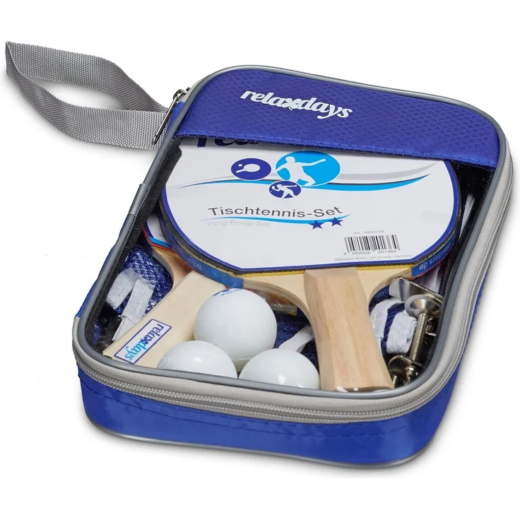 Relaxdays '2 Sterne' Tischtennis-Set, 1 Stück, Kunststoff / Holz blau – Bild 1