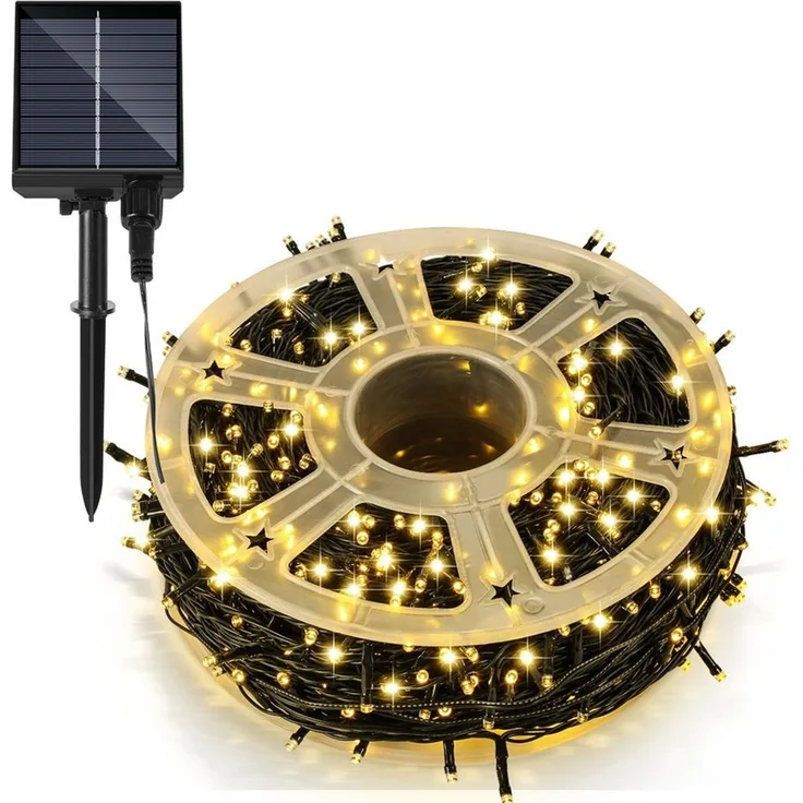 Clanmacy LED-Lichterkette 100M 1000LEDs LED-Lichterkette Solar Lichterkette Aussen Warmweiß, Weihnachten