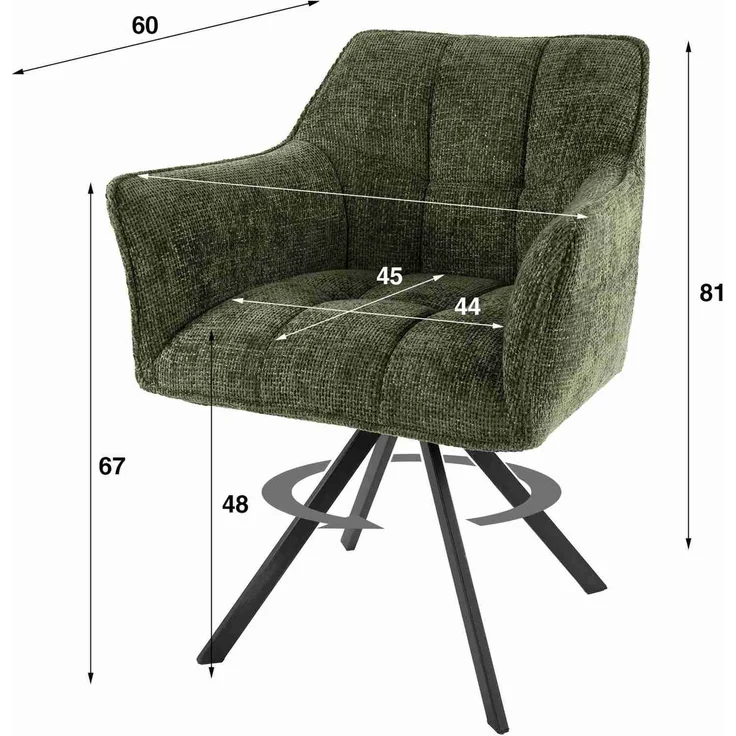 2er-Set Armstuhl Retar 360° drehbar mit Steppnähten, Chenille-Bezug, Grün – Bild 7