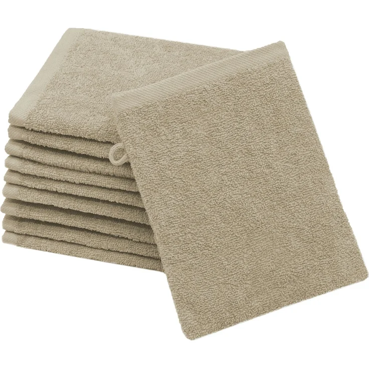 ZOLLNER 10er Set Waschlappen aus Baumwolle, 16x21 cm, hellbraun – Bild 1