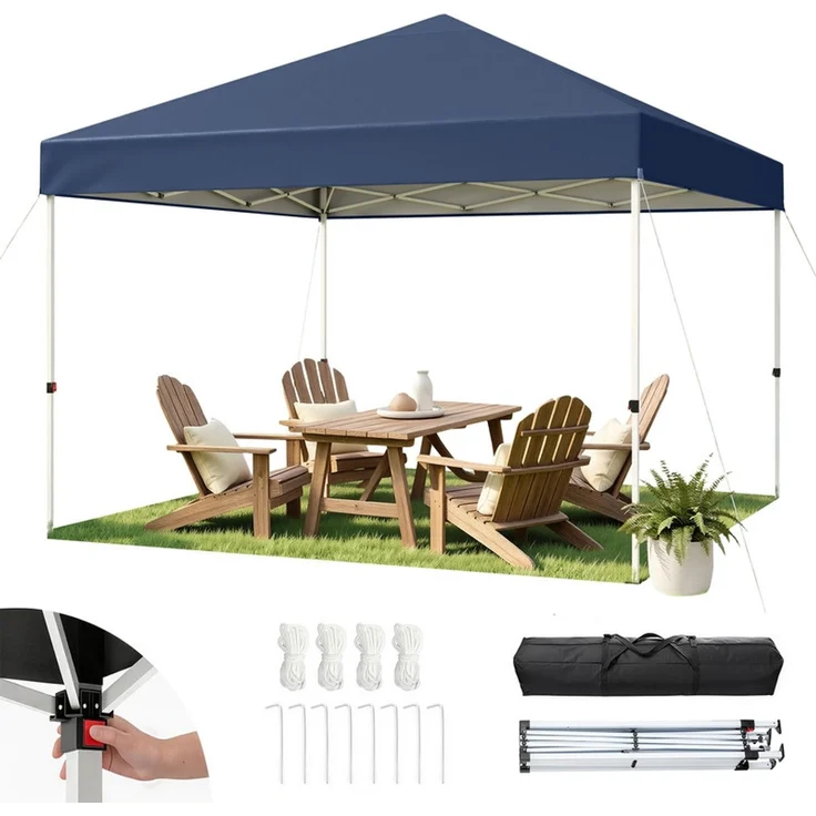 Hawthyhome Faltpavillon 3x3m Pop Up Partyzelt, wasserdicht & UV-Schutz 50+, One-Touch-Schnellaufbau, 3 Höhenstufen, stabiles Kohlenstoffstahl-Gestell, inkl. Tragetasche, für Garten, Camping & Outdoor, Blau – Bild 3