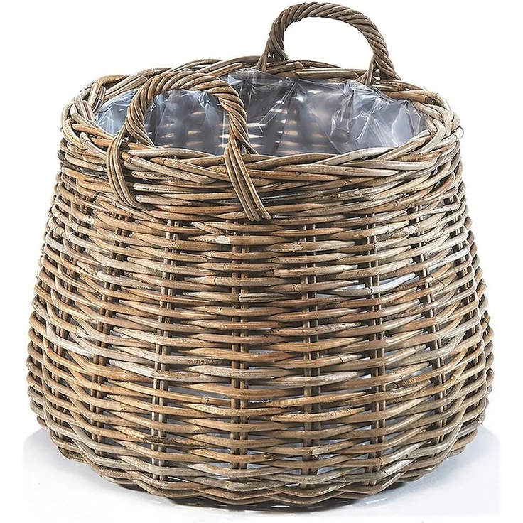 Kobolo Pflanzkübel Pflanzkorb Rattan - rund mit Folie ausgeschlagen (1 Stück) – Bild 5