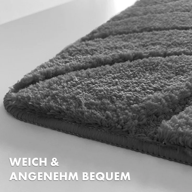 Floordirekt Badematte Maris – Flauschiger Badteppich, Blattstruktur, rutschfest & waschbar, rutschhemmend beschichtet, fußbodenheizungsgeeignet, schnell trocknend, Polyester, für Fußbodenheizung geeignet, dichter Flor, 40x60 cm, Dunkelgrau – Bild 4