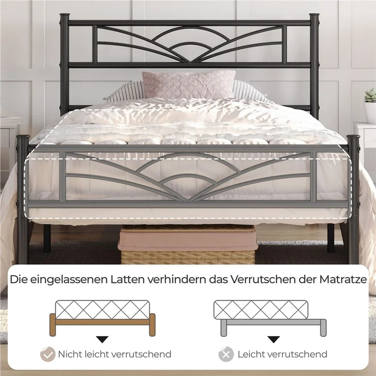 Yaheetech Metallbett mit Lattenrost, Wolkenmuster, Metall Schwarz, 90x200 cm – Bild 9