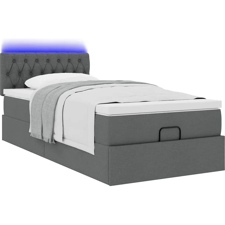 vidaXL Ottoman-Bett mit Matratze & LEDs Dunkelgrau 100x200 cm Stoff 3312368 – Bild 5