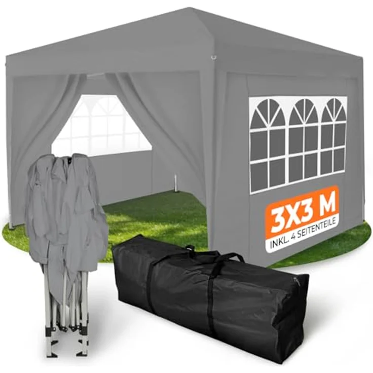 Kronenburg Faltpavillon wasserdicht Dachmaß 3x3 m UV Schutz 50+ Pavillon in Grau mit 4 Seitenteilen – Bild 2
