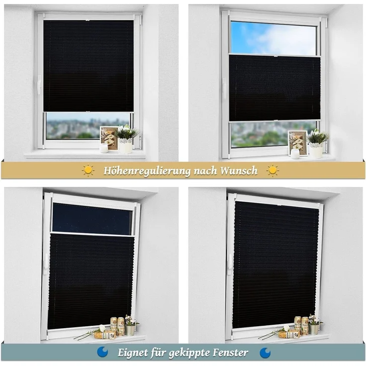 Plisseerollo ohne Bohren Klemmfix 90x130 cm(BxH) Schwarz Jalousie Sonnenschutz Easyfix Faltrollo Lichtdurchlässig Rollo für Fenster & Tür – Bild 6