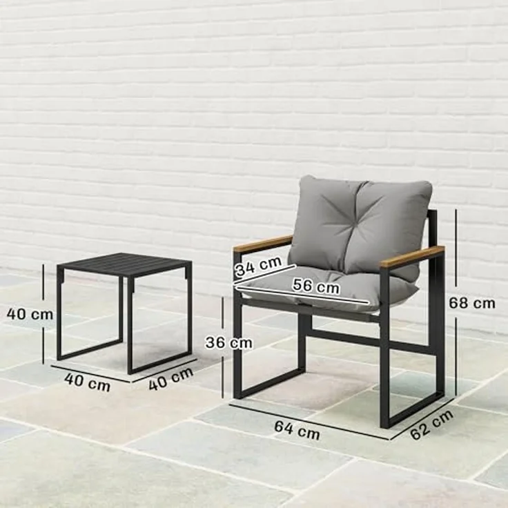 Outsunny Balkonset dicken Polstern Gartenmöbel, (Set, 3-tlg, 1 Tisch, 2 Stühle), 3-teiliges Garten-Bistro-Set – Bild 7