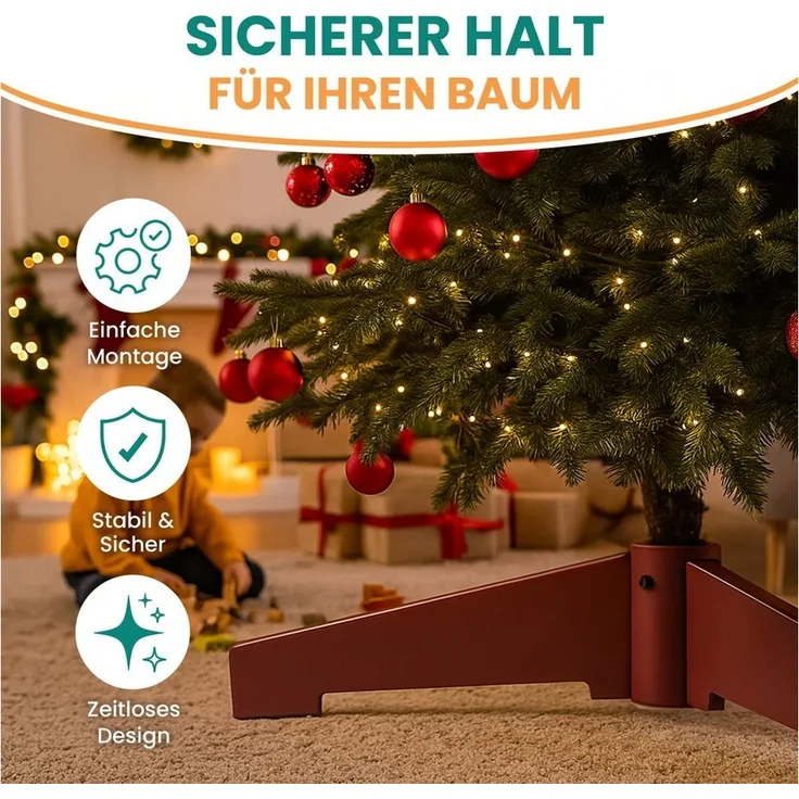 Gartenpirat Christbaumständer aus Kautschukholz Dunkelbraun für Bäume bis 210 cm Höhe, zerlegbar
