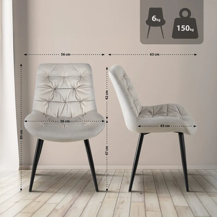 CLP Esszimmerstuhl Rossford Samtbezug gepolstert mit Rückenlehne,grau – Bild 2