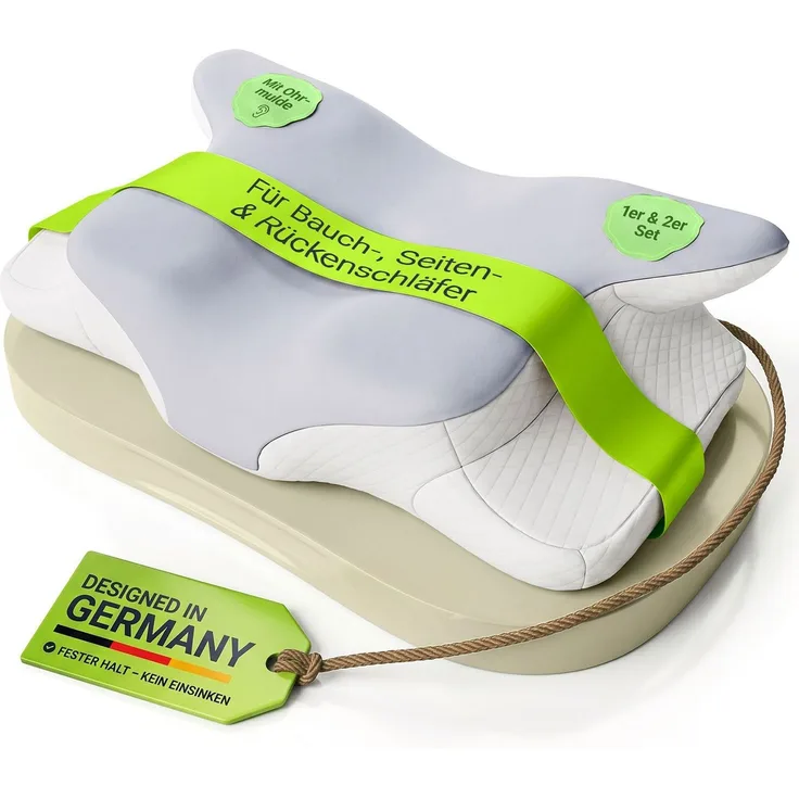 Juskys Nackenkissen 1er Set - Ergonomisches Nackenkissen mit Memory-Foam, atmungsaktivem Bezug - Kissen für den Nacken, gesunder Schlaf - weiß/grau