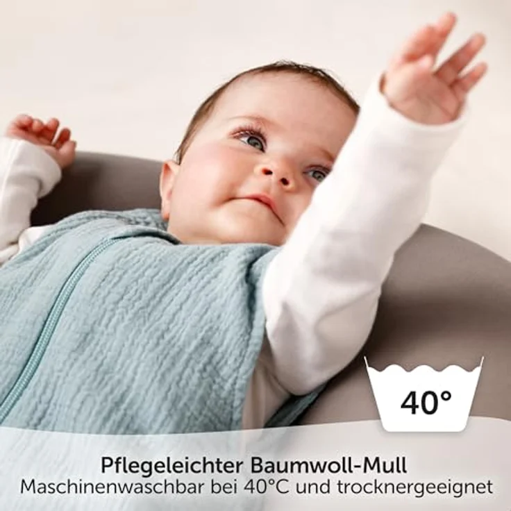 LaLoona Sommer-Schlafsack Musselin/Mull, Mint, 60 cm, atmungsaktiv mit TOG 0,5 und Kinnschutz – Bild 6