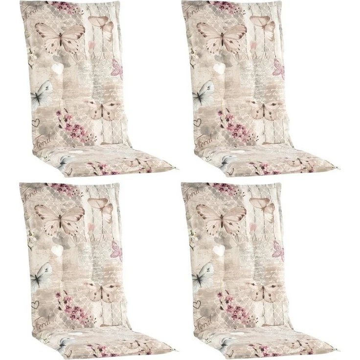 GO-DE Hochlehnerauflage BUTTERFLY, B 50 x L 120 cm, Beige, Rosa, 4er Set, (Set, 4 St), Gartenstuhlauflagen für Hochlehnstühle – Bild 1