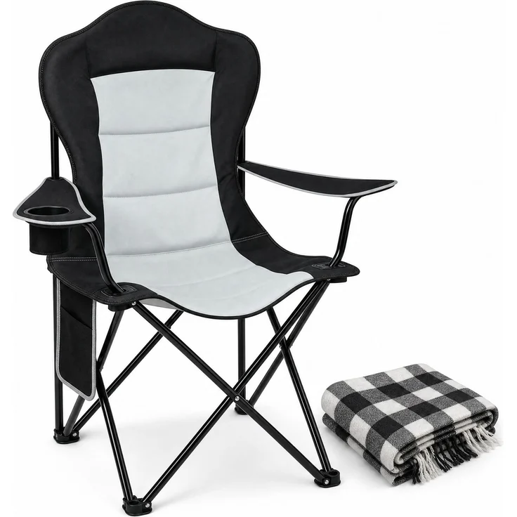 Klappstuhl 84x110x62 cm mit Tassenhalter und Seitentasche – Strandstuhl aus 600D Oxford und Eisenrohr – Bild 10