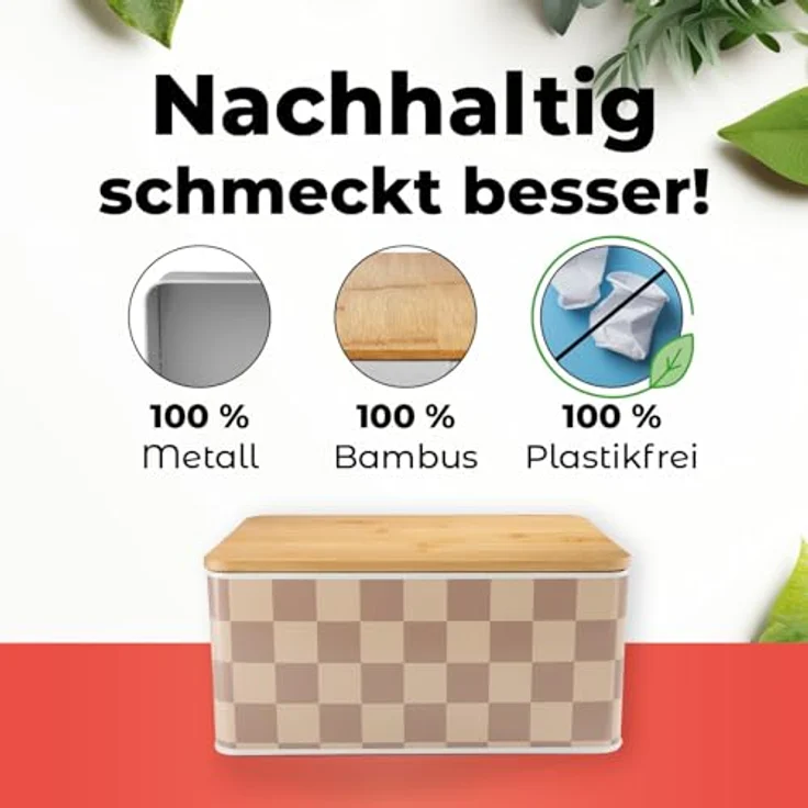 Lumaland Brotkasten Karo-Design 10l beige/weiß mit Bambusdeckel – Bild 8