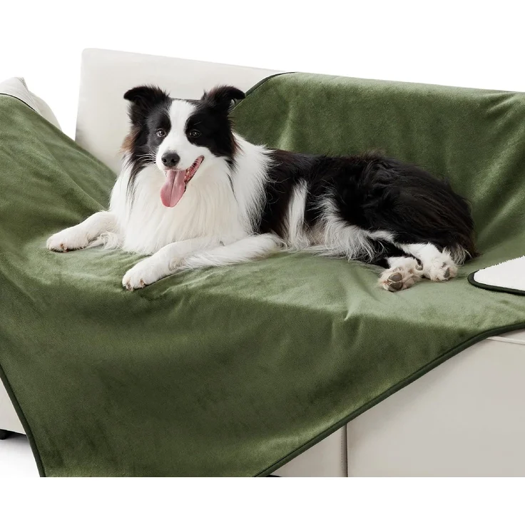 Lesure wasserdichte Hundedecke Grosse Hunde - 152x127 cm Outdoor Hundedecke waschbar, Hundedecke Sofaschutz aus Sherpa Fleece, Katzendecke flauschig und weich, Olivgrün – Bild 1