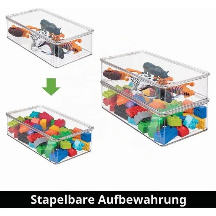 mDesign Aufbewahrung Organizer Kiste Box 4er-Set Stapelbar Deckel Transparent – Bild 3