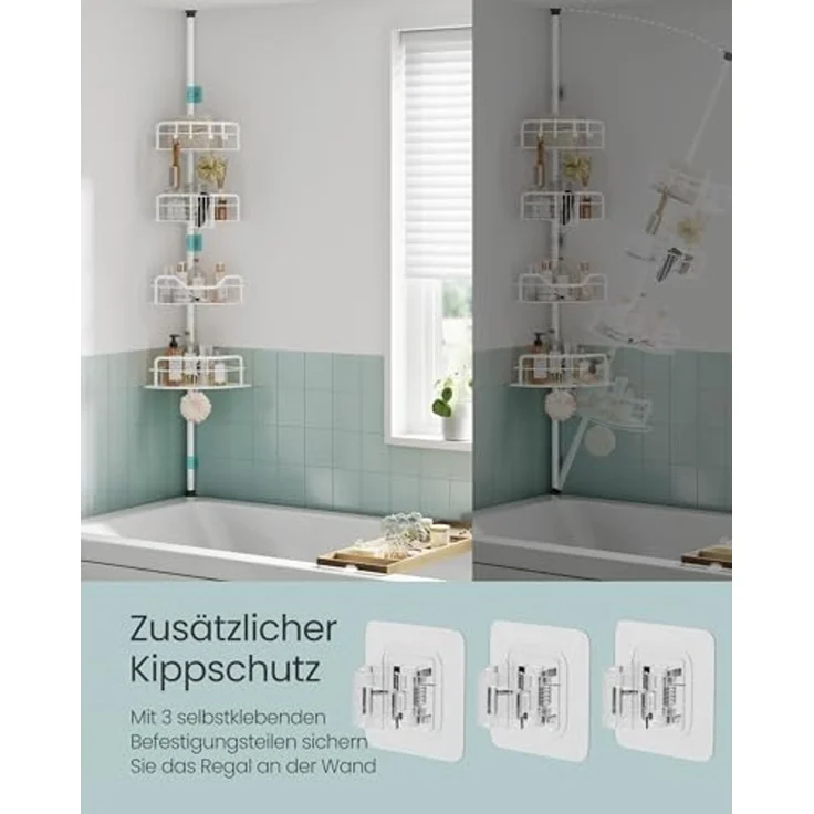 Songmics Duschregal mit 4 Ebenen, höhenverstellbar, ohne Bohren, Stahl wolkenweiß, 35 x 26,7 x (80-323) cm – Bild 5