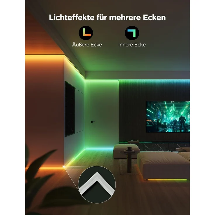 Govee RGBIC LED Strip mit Profil, 3M Smart LED Streifen Kompatibel mit Alexa & Google Assistant, 64 Szenenmodi, APP-Steuerung, Schiene mit Leisten für Schlafzimmer, Sockelleisten, Kabinett, – Bild 4