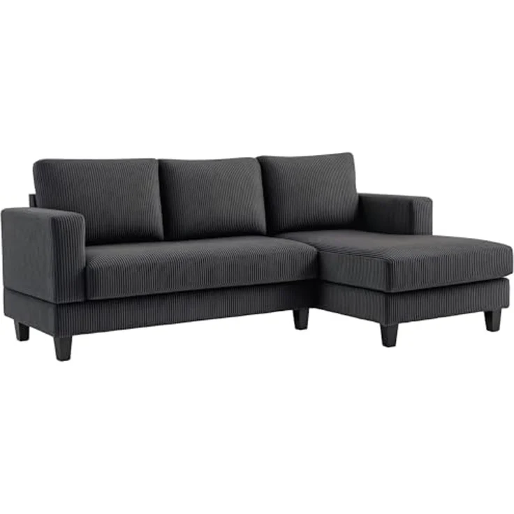 HOMCOM Ecksofa Sofa mit Chaiselongue Cord-Optik Hochdichtem Schaumstoff, bis 400 kg, L Form Couch 1 Teile, für Wohnzimmer, Schlafzimmer, 214 x 134 x 84 cm Dunkelgrau – Bild 1