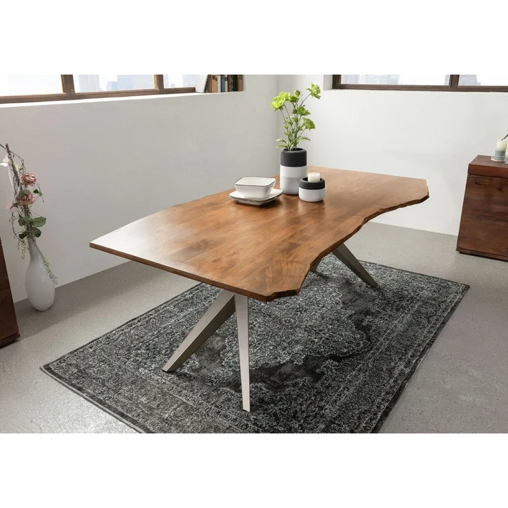 Baumtisch Akazie 160 x 90 x 76 natur lackiert Beine silber matt FREEFORM 4 #20 – Bild 2