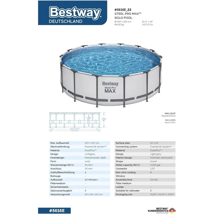 Steel Pro MAX™ Solo Pool ohne Zubehör Ø 427x122 cm, lichtgrau, rund – Bild 12