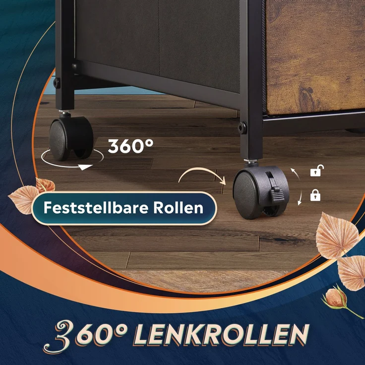 DEVAISE mobiler Bürocontainer, zwei textilbezogene Schubladen sowie offenes Fach, bremsbare Rollen, geeignet für A4-Dokumente, vintagebraun--Braun--68x40x39cm--YOUDENOVA – Bild 6