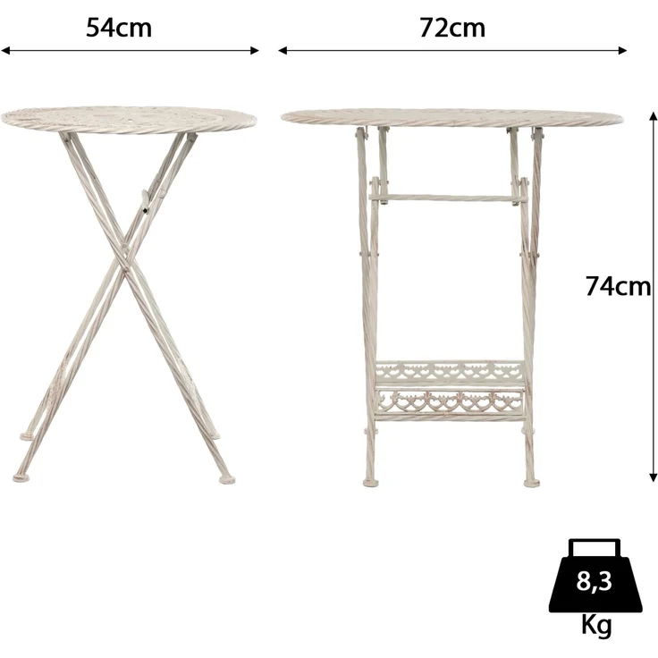 Moritz Bistro Set Tisch oval + 2 Stühle weiß antik 3-teilig Sitzgruppe Balkonmöbel Gartendeko Set Bistrotisch Bistrostühle aus Gusseisen – Bild 2