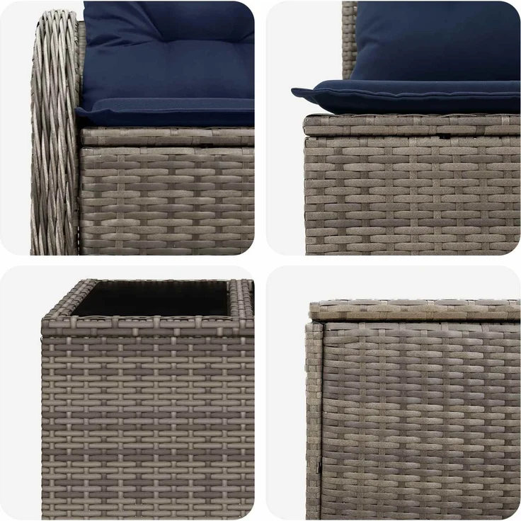 vidaXL Sofa Set 8 stk. Grau und Marineblau Polyrattan und Stahl 3448061 – Bild 8