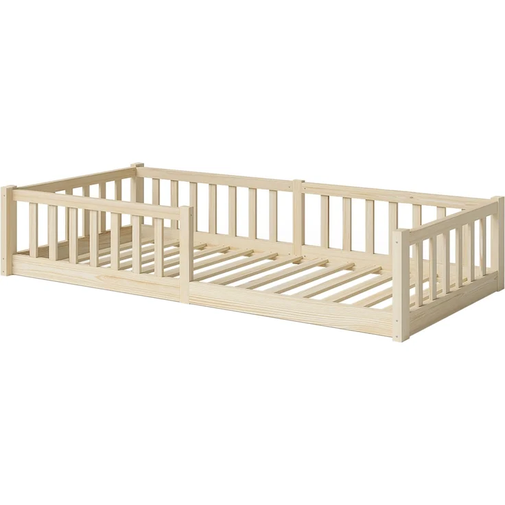 Bellabino 'Vere' Bodenbett 90x200 cm, natur, Massivholz Kiefer, Montessori Kinderbett mit Rausfallschutz und Lattenrost – Bild 2