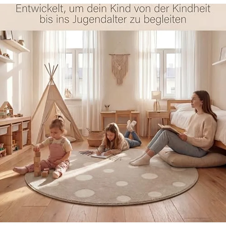 Jimri Kinderteppich DOTS l Pünktchen Gepunktet | Farbe: Beige Blau Rosa | Kinderzimmer/Jugendzimmer – Bild 8