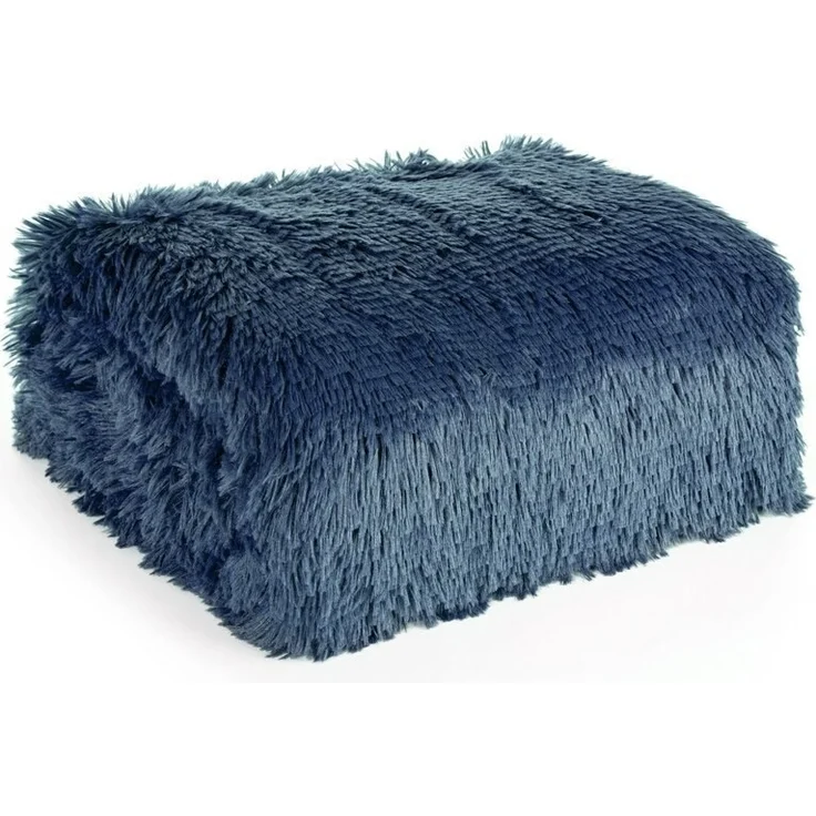 Flauschige Decke Wohndecke Kunstfell Überwurf Sofadecke Kniedecke Tifany 1 170X210 cm dunkelblau – Bild 4