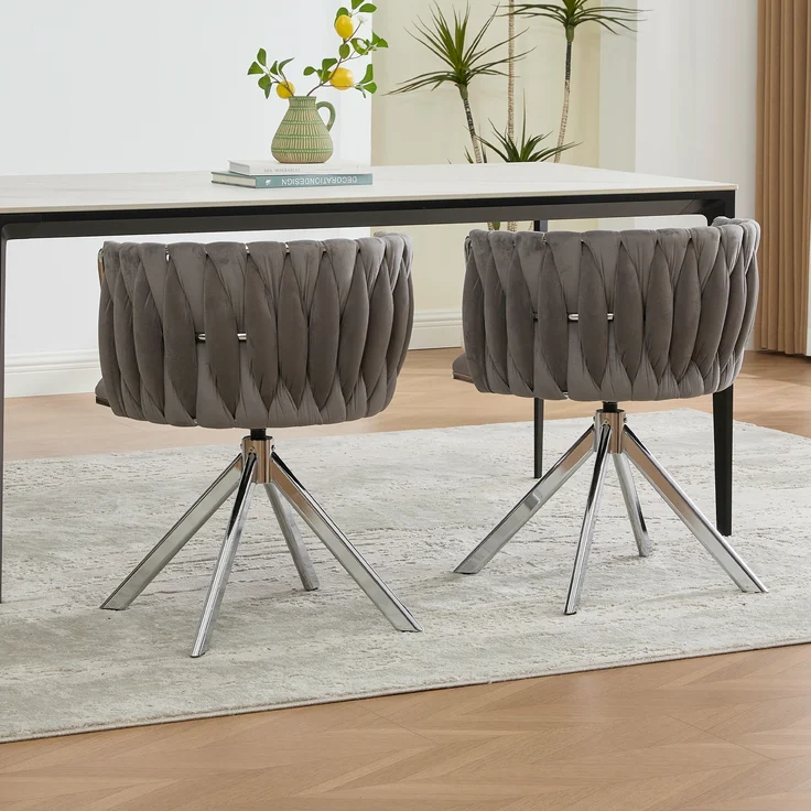 LVHOM Esszimmerstuhl 2er-Set, 180° drehbar mit runden Rückenlehne, Wohnzimmerstuhl aus Samt, bis 150 kg, für Homeoffice – Bild 10