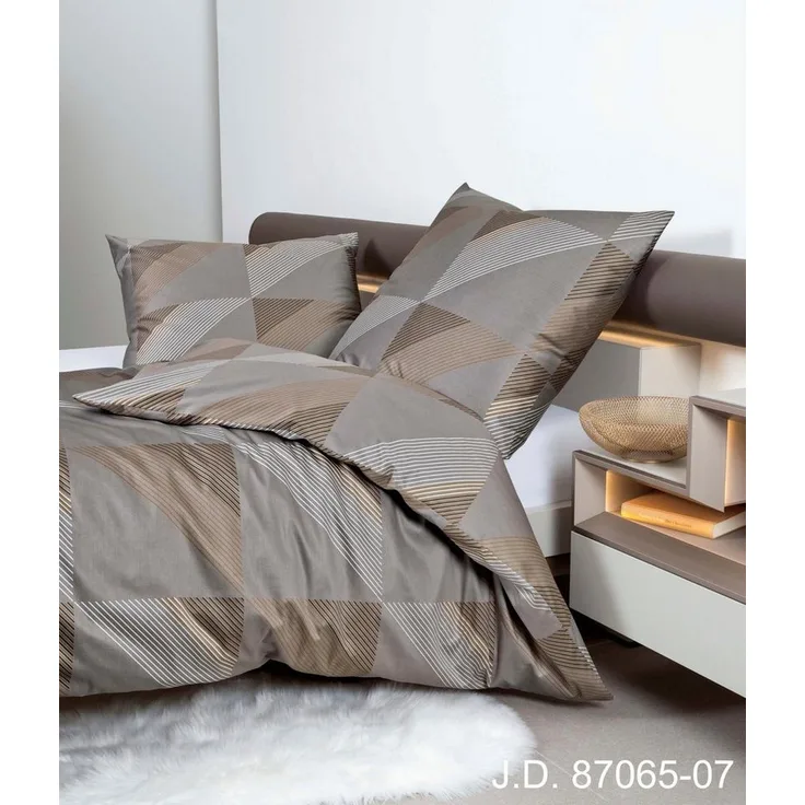 Janine J.D. Mako-Satin Bettwäsche 155x220 Rauten Dreieck taupe braun 87065-07