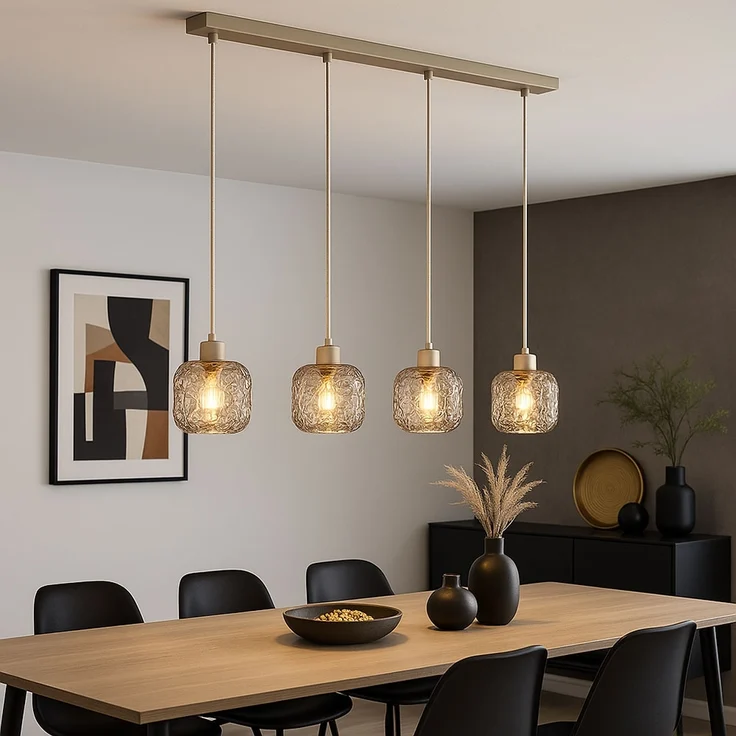 Hängeleuchte, beige, Glas, rauchfarben, Dellenstruktur, H 120 cm – Bild 4
