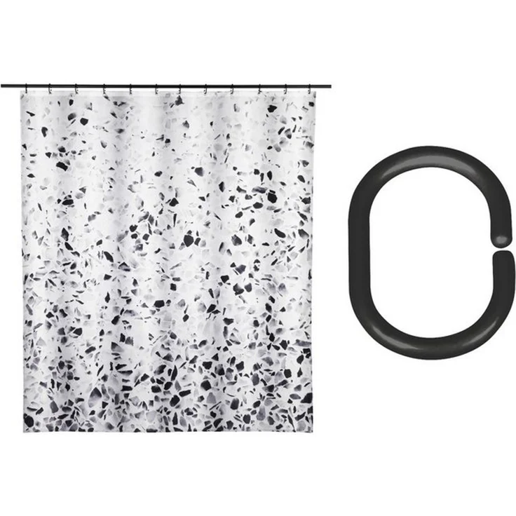 SCHÖNER WOHNEN-Kollektion Duschvorhang »Tosi« Breite 180 cm (Set, 17-tlg), aus recyceltem Polyester, Terrazzo-Design, mit 16 Duschvorhangringen – Bild 3