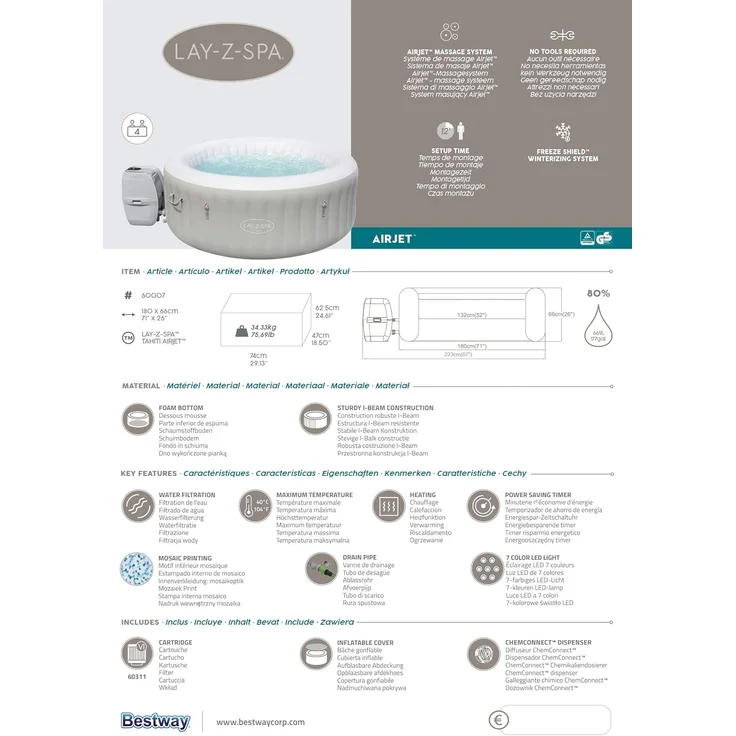 LAY-Z-SPA® Whirlpool 'Tahiti AirJet™', Ø 180 x 66 cm, rund – Bild 33