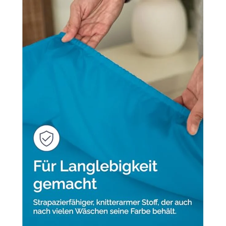 Spannbettlaken 120x190 cm Jeansblau - 30cm (12") Tiefe Tasche - Premium Mikrofaser Spannbetttuch - Weich, Knitter- und Bügelfrei - Atmungsaktiv, Hypoallergen und Oeko-TEX Standard 100 Zertifiziert – Bild 6