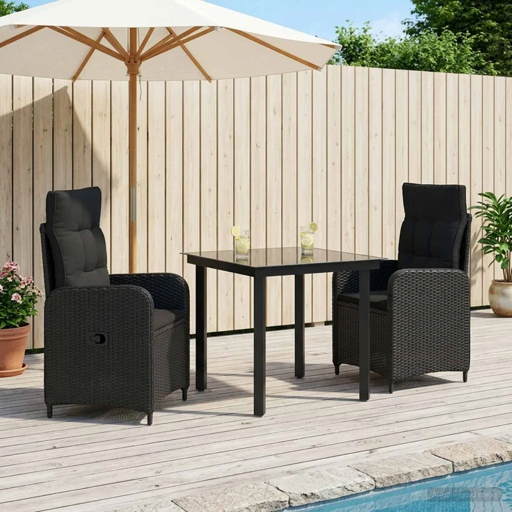 vidaXL Garten Essgruppe 3 stk. Schwarz 80 x 80 x 74 cm Poly-Rattan 3422472 – Bild 3