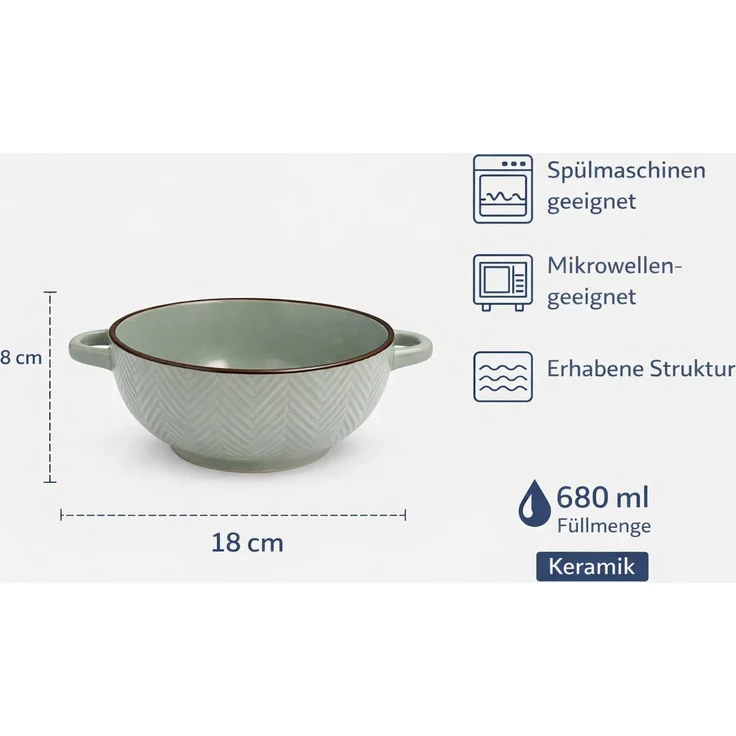 WestCraft Suppenschale Landhaus Suppenschüssel mit Griff Schüssel für heisse Suppen 680 ml, Keramik, (1-tlg), auch für Nudeln, Reis, Desserts, Salate, Suppen, Haferflocken Porridge – Bild 4