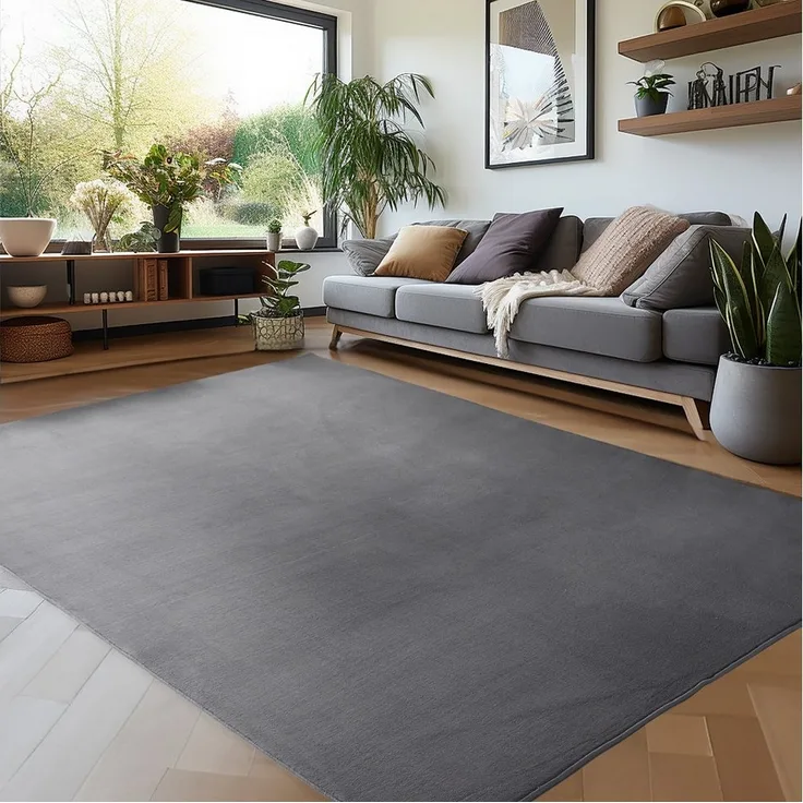 Carpettex Veloursteppich Unicolor - Einfarbig, Läufer, Höhe: 7 mm, Kurzflor Rund Teppich Anti-Rutsch Rückseite Waschbar Flauschiger