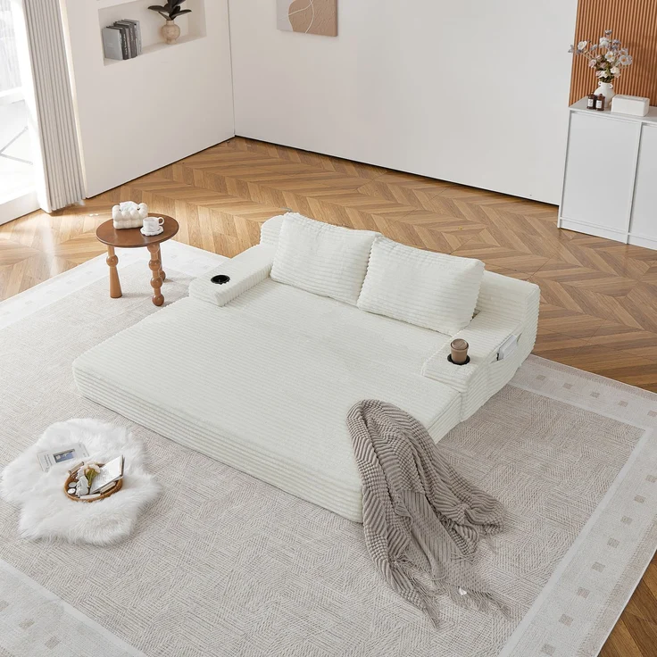 ZUBALIYA Sofa mit LED - Beleuchtung, mit Stauraum, mit Cordbezug, mit breiten Armlehnen, ohne aufwendige Montage – Bild 21