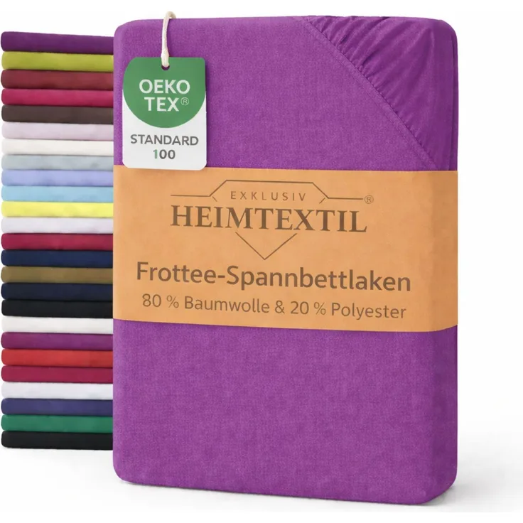 EXKLUSIV HEIMTEXTIL Frottee Spannbettlaken Rundumgummizug Marke 200 x 220 cm Lila 80% Baumwolle 20% Polyester Öko - Tex Zertifiziert Bed-Sheet Bettlaken Spannbetttuch Topper Leinentuch