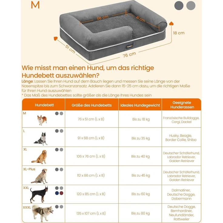 Feandrea Orthopädisches Hundebett, Hundekissen, Hundekorb, weiche Polsterung, Hundesofa, erhöhte Ränder, Bezug abnehmbar und waschbar, 76 x 51 x 18 cm, rutschfeste Unterseite, hellgrau PGW074G02 – Bild 5