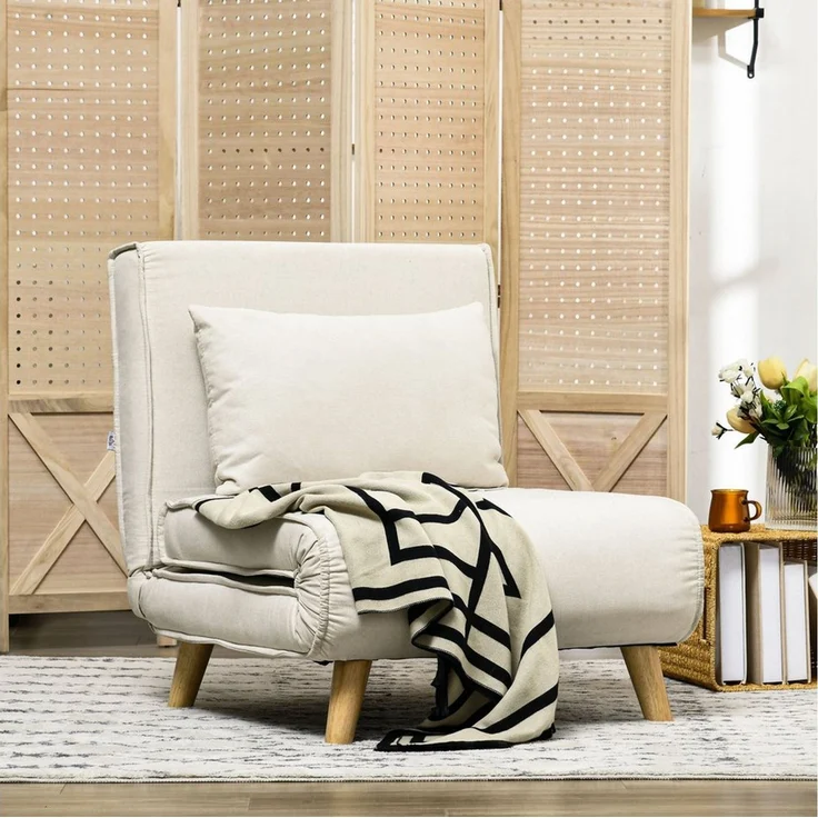 HOMCOM Schlafsofa Klappsessel mit Bettfunktion, Klappsessel 1 Teile, für Wohnzimmer, Cremeweiß – Bild 1