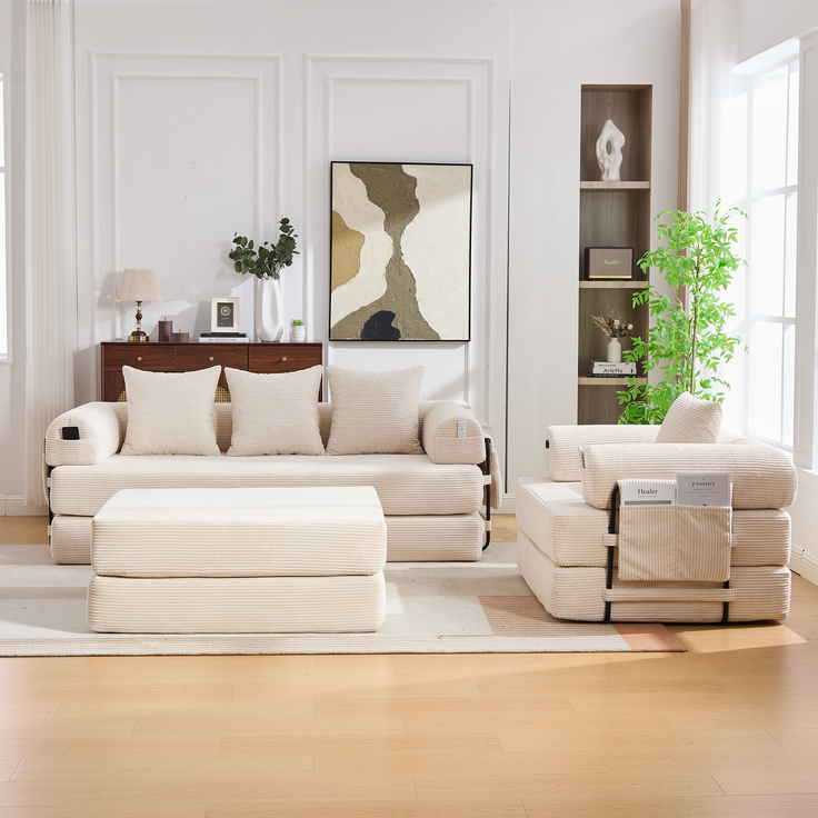 ZUBALIYA Ecksofa 94x67 cm, mit Ablageflächen, mit Cordbezug, mit breiten Armlehnen, modular aufgebaut, mit Schaumstoffpolsterung – Bild 11